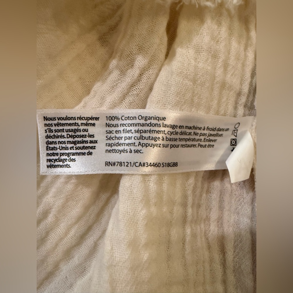 Eileen Fisher. Organic Cotton Gauze Fringe Blouse. Size Small. - Picture 10 of 11